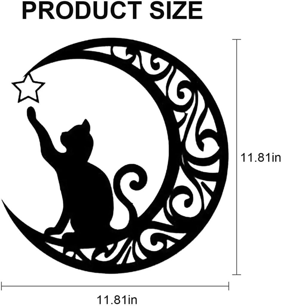 &quote;Unique 1pc Moon and Cat Metal Art. Wall Sculpture with Charm. Cat Silhouette Hanging. Decorative Iron Art for Your Wall.&quote;