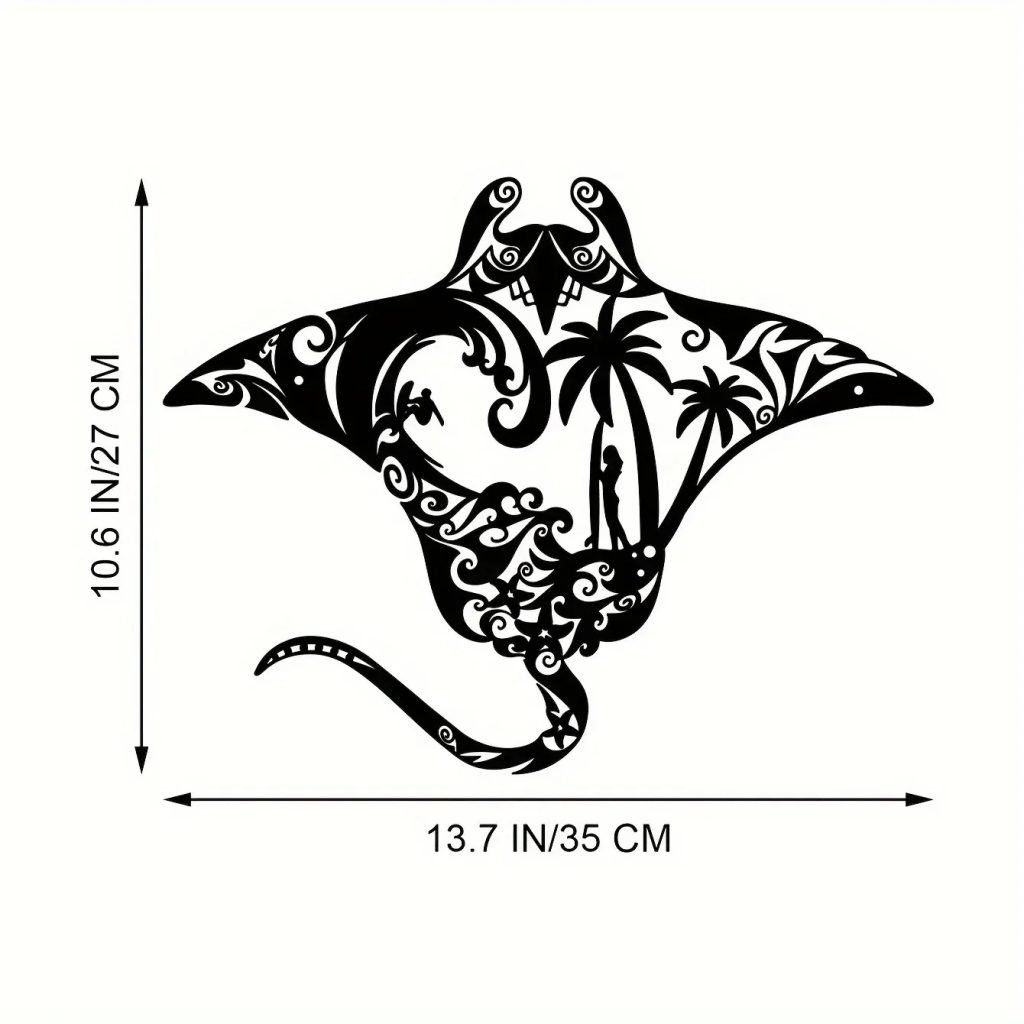 Coastal Charm Metal Manta Ray Wall Art – Beach-Themed Decor With Surfboard, Waves, Iron Art, Wall decoration, Wall Sticker