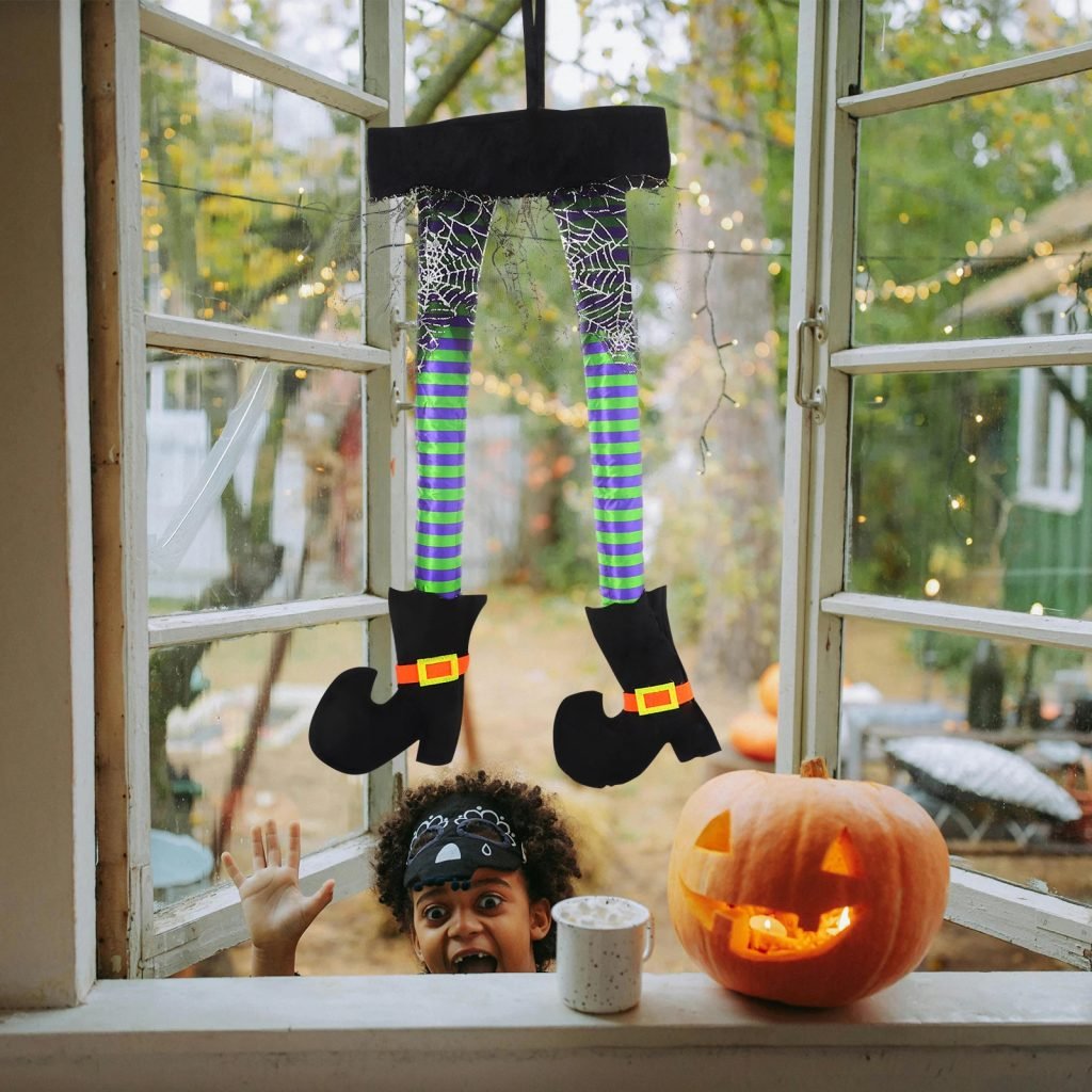 Hanging Witch Legs Spooky Outdoor And Indoor Spider Web Decorations For Front Door Porch Outdoor Scary Halloween