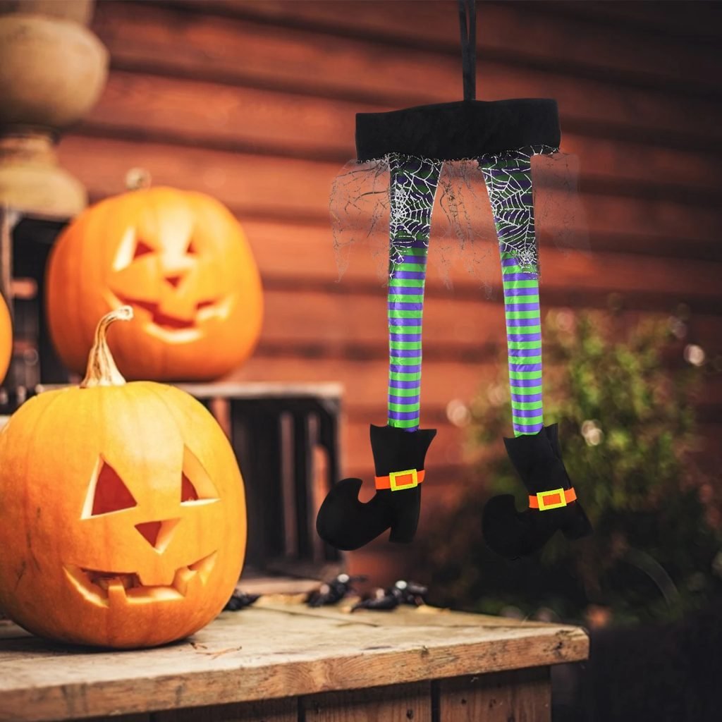 Hanging Witch Legs Spooky Outdoor And Indoor Spider Web Decorations For Front Door Porch Outdoor Scary Halloween