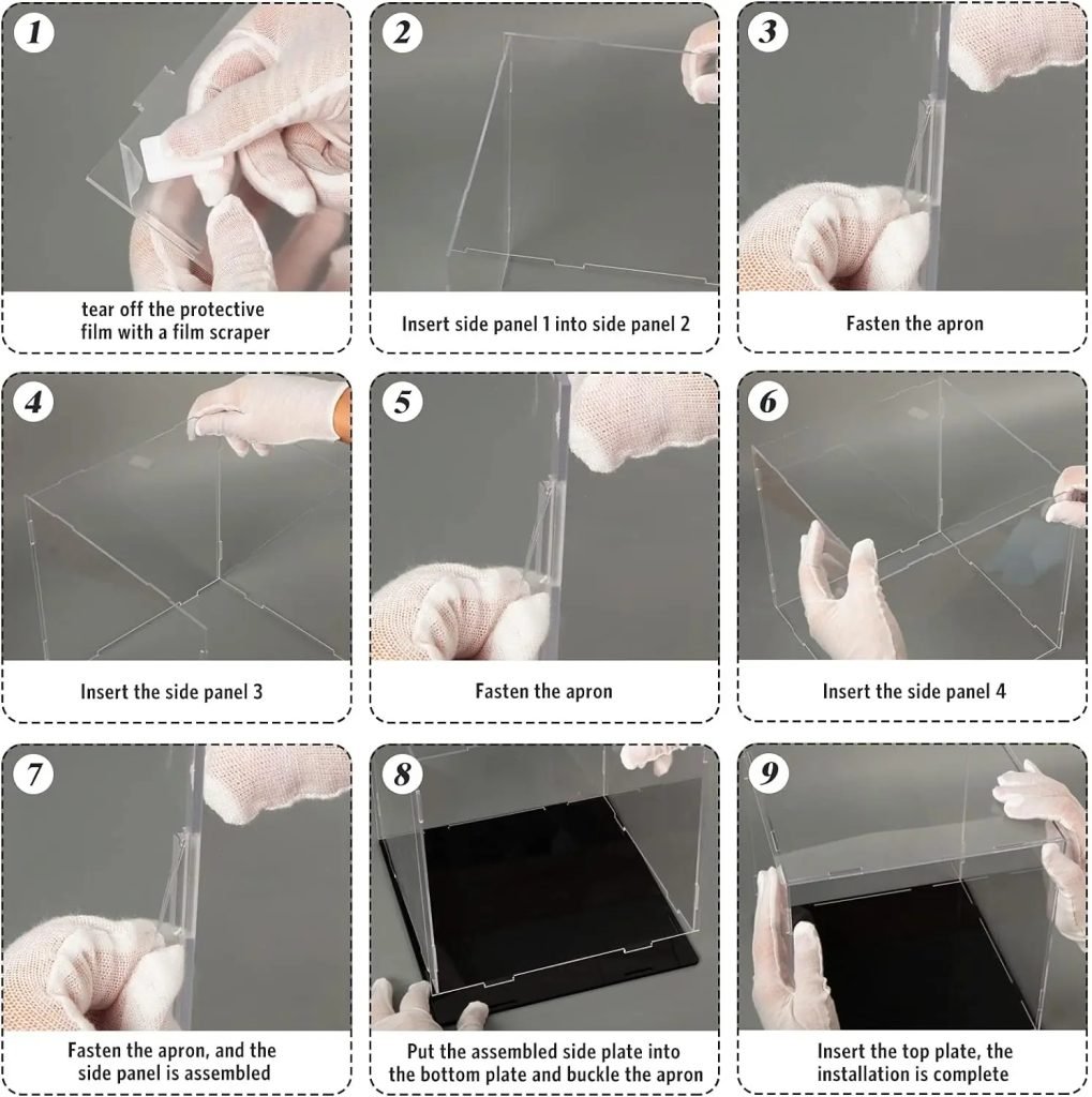 Clear Self-Assembly Acrylic Display Case Acrylic display box Transparent Dust Proof Protection Showcase with White base