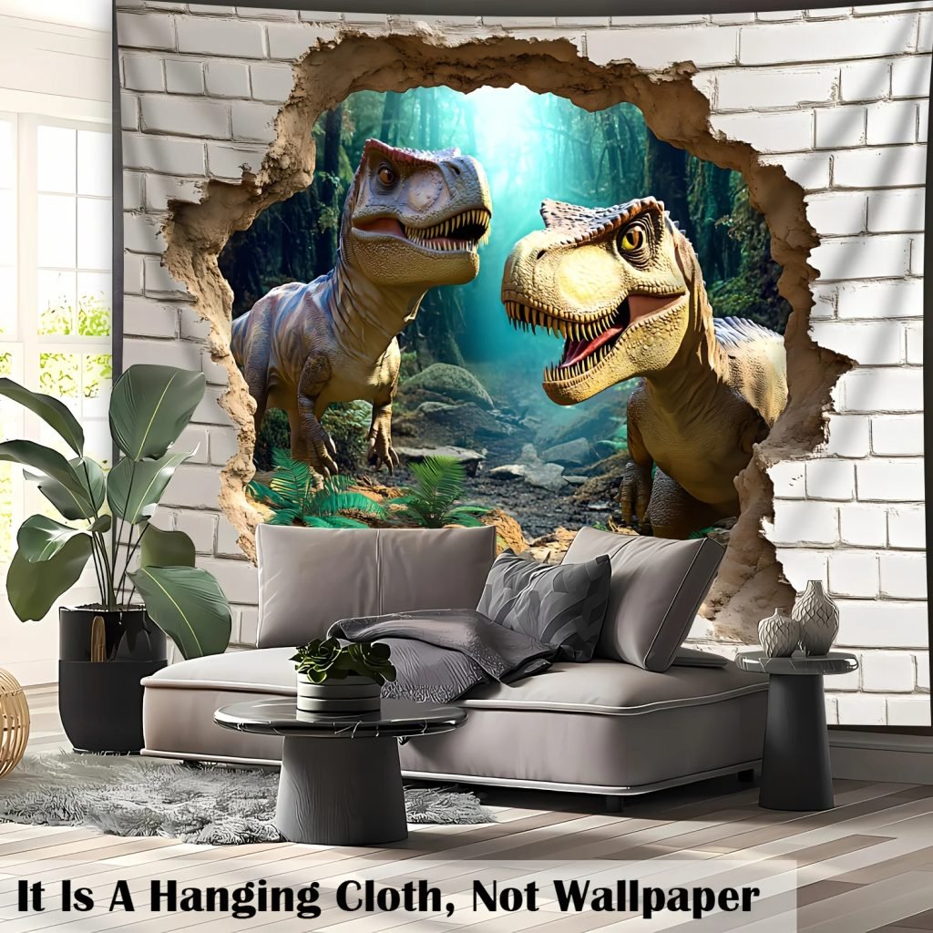 &quote;Extra-Large Dinosaur Breakthrough Tapestry – Polyester Wall Hanging for Living Room, Bedroom, Office & Party Decor&quote;