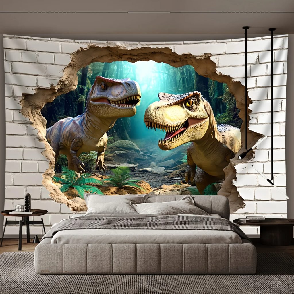 &quote;Extra-Large Dinosaur Breakthrough Tapestry – Polyester Wall Hanging for Living Room, Bedroom, Office & Party Decor&quote;