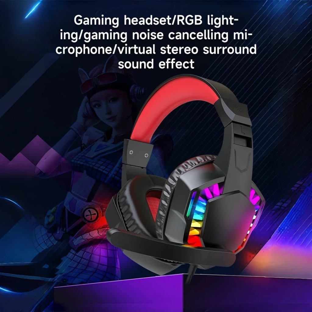 Immersive Battle，Dominate in All Aspects！This wired over-ear gaming headset，It's a top-rated tool for gamers。RGBCool Seven-Color