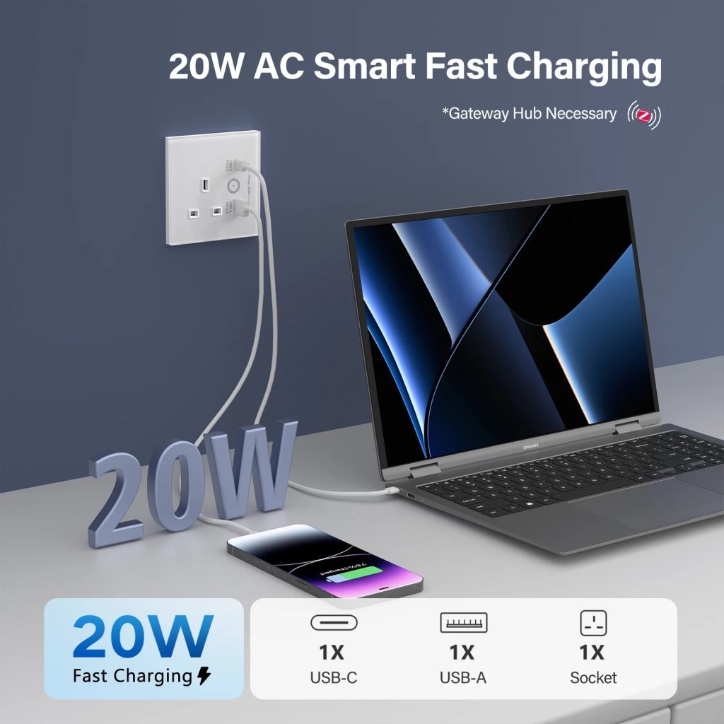 BSEED Zigbee UK Smart Socket With USB Type-c Wall Power Socket Tuya Smart Life Alexa Google Home App Control Glass Panel 13A