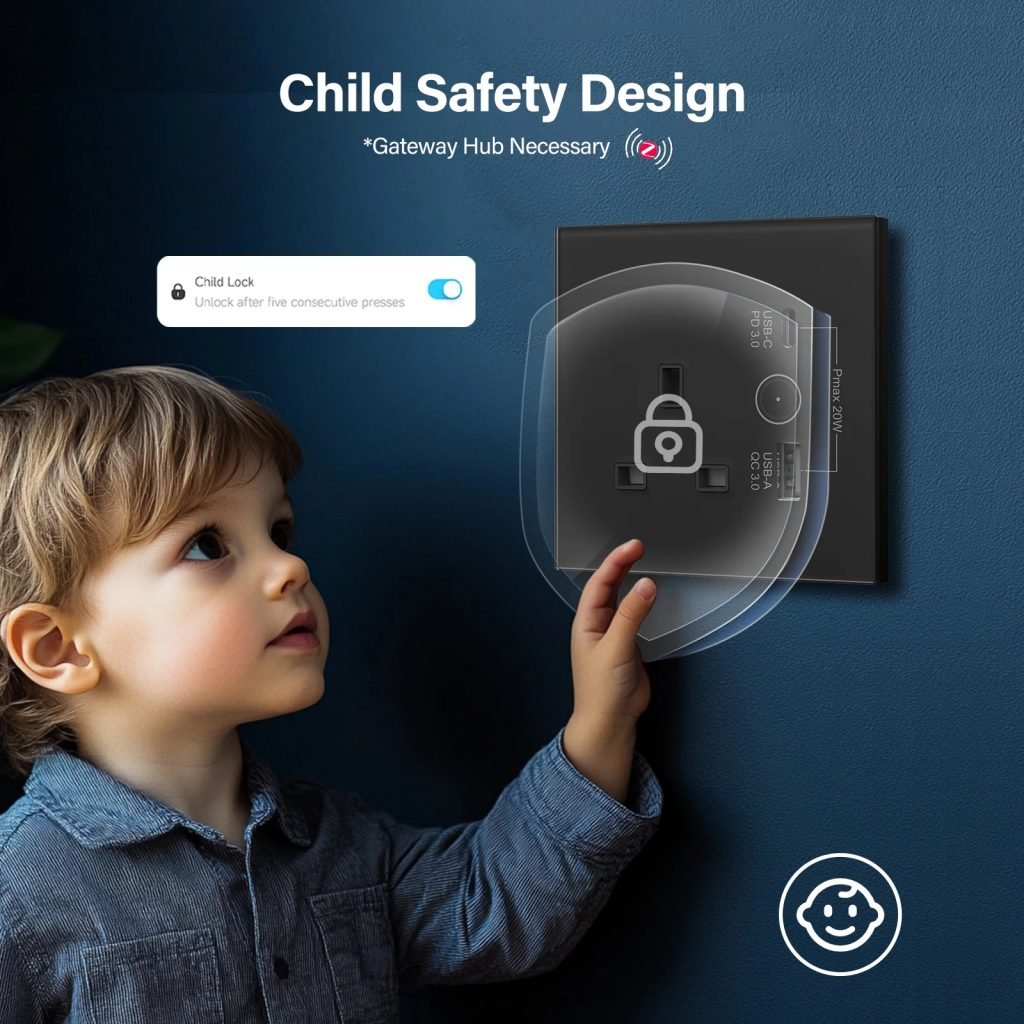 BSEED Zigbee UK Smart Socket With USB Type-c Wall Power Socket Tuya Smart Life Alexa Google Home App Control Glass Panel 13A