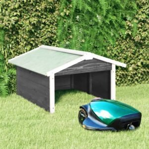 Lawn Mower Garage Gray and White Solid Firwood, Plywood Medium