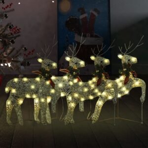 Christmas Reindeer Set of 4 Gold Mesh, Metal Medium