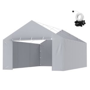 Carport Replacement Canopy Cover Side Wall 13 x 20 ft, Garage Tent Shelter Tarp Heavy-Duty Waterproof & UV Protected, Easy Installation with Ball Bungees,Grey (Top and Frame Not Included)
