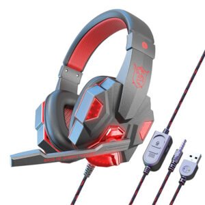 SY830MV Wired Headsets Over-Ear Stereo Earphones Cool Lighting Gaming Headset for Smart Phones Computer Laptop Tablet Black Red