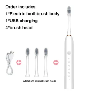 Color: Brown - Toothink Electric Toothbrush Smart Timing Tooth Brush Rechargeable Teeth Clean Whitening Sonic Toothbrush With Replacement Head