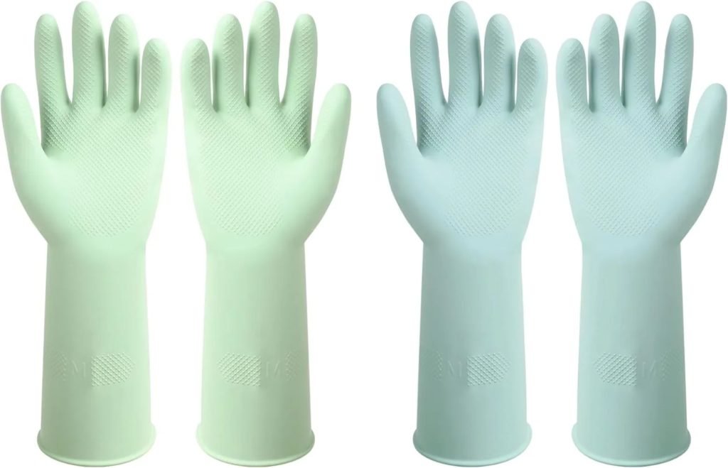 Dishwashing Rubber Gloves Reusable Kitchen Gloves 2Pairs Cleaning Gloves for Washing Dishes Long-lasting&Non-Slip