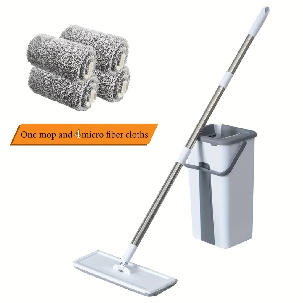 Magic Mop and Bucket Set – Spin 360 Flat Mop, Wet Dry Cleaning Tool for Home, Kitchen, Bathroom Floorsincluding four mops