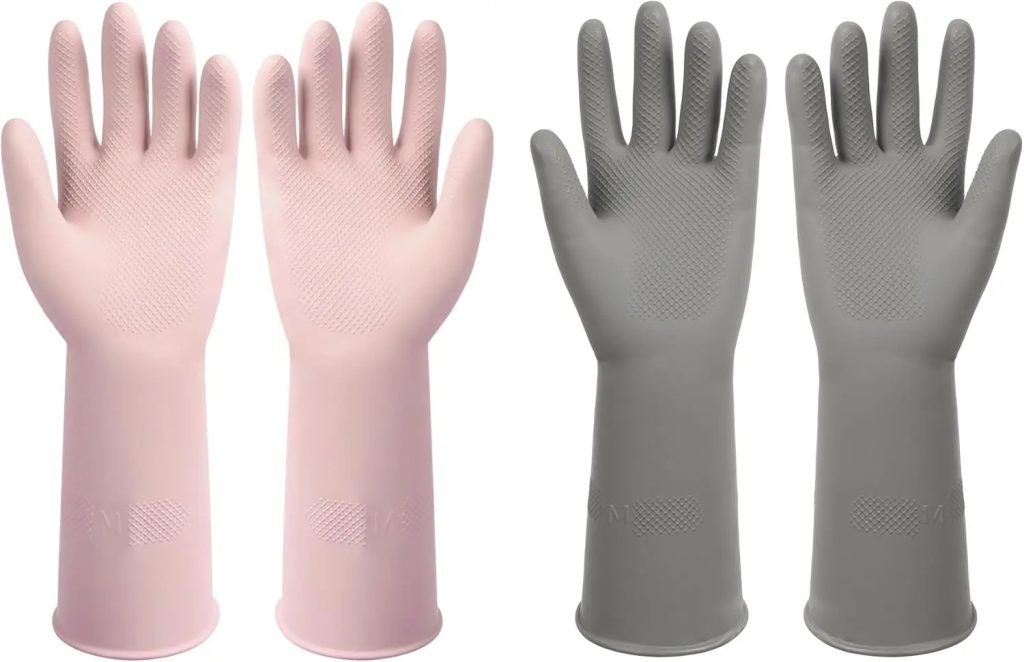 Dishwashing Rubber Gloves Reusable Kitchen Gloves 2Pairs Cleaning Gloves for Washing Dishes Long-lasting&Non-Slip