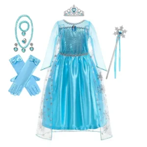 Color: Blue, Kid Size: 4T - Disney Girls Cospaly Snow Queen Elsa Costumes Kids Carnival Party Prom Gown Robe-Playing Children Clothes Frozen Princess Dress