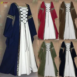 Color: Blue, Size: L, Ships From: CHINA - Women Medieval Floor Length Dress halloween Cosplay Costume Carnival Middle Ages Stage Performance Gothic Court Victoria Dress