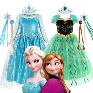 Kid Size: 2T, Color: Coffee - Disney Kids Cosplay Elsa Anna Princess Dress Girls Mesh Ball Gown Halloween Carnival Birthday Clothes Snow Queen Frozen Costume