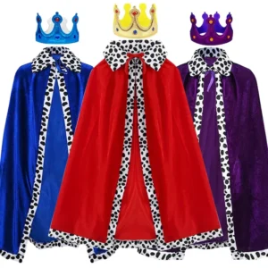 Color: Beige, Size: S - Adult Kids King Emperor Cosplay Costume Red Pleuche Cloak Prince Robe Crown Children Birthday Party Christmas Props Cape