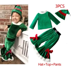 Color: Chocolate, Kid Size: 12 - New Year Kids Santa Claus Costume Green Elf Cosplay Christmas Carnival Party Fancy Dress for Girls Boys Red Xmas Clothes Set