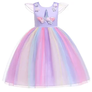 Color: Brown, Kid Size: 11 - Kids Unicorn Dress for Girls Party Dresses Flower Appliques Ball Gown Little Girl Princess Costumes Summer Children Clothing