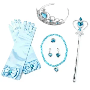 Color: WHITE - Girls Princess Accessories Kids Party Costume Aurora Belle Sofia Snow Queen Elsa Anna Magic Wand Crown Tiara Gloves Wig Braid
