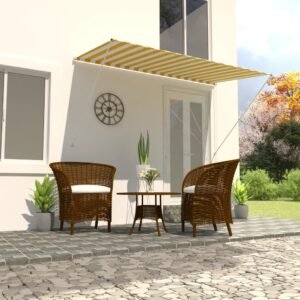 Awning Yellow and White Steel frame 98.4 x 59.1 in Retractable