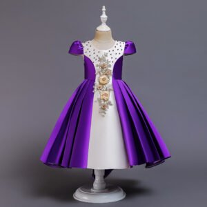 Color: Purple, Size: 130cm - Evening Dress Fluffy Embroidered Princess Dress Kindergarten Costume Girl Dress