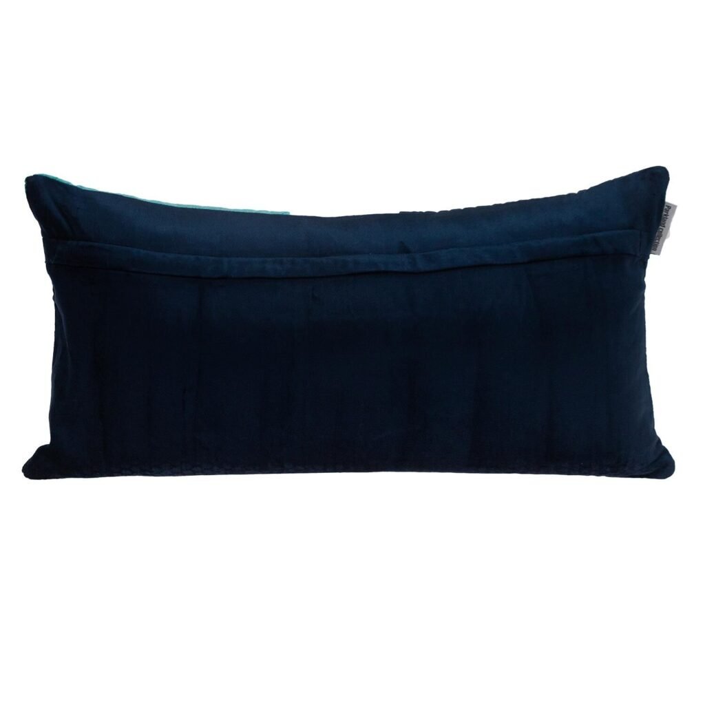 12″ X 24″ Navy Blue Striped Velvet Throw Pillow
