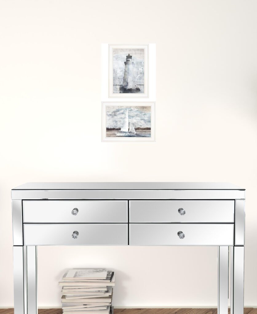 Set Of Two Lighthouse Sailboat 1 White Framed Print Wall Art