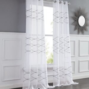 Set of Two 84"  White Wave Embroidered Window Panels