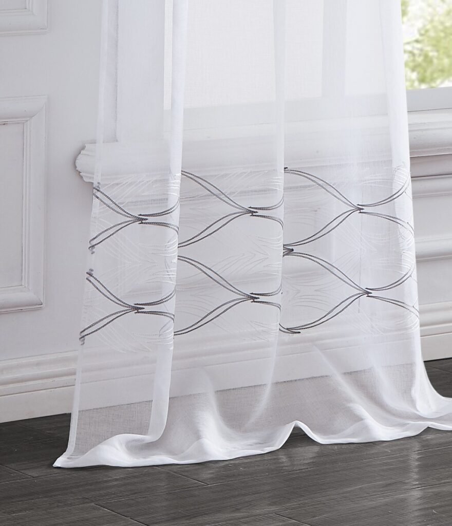 Set of Two 84″  White Wave Embroidered Window Panels