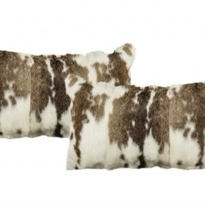 Set of Two 12" X 20" Brown and White Rabbit Natural Fur Throw Pillow