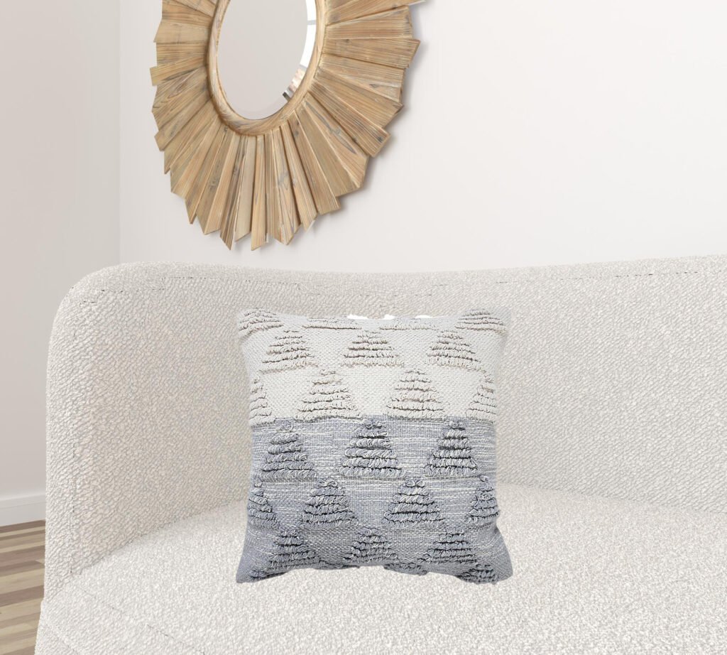 20″ X 20″ Heathered Gray And Off-White 100% Cotton Geometric Zippered Pillow