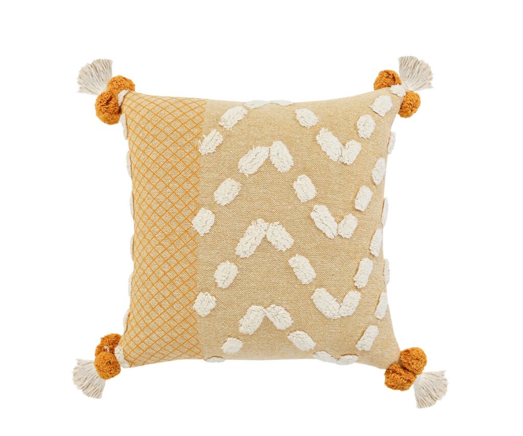 20″ X 20″ Yellow And Cream 100% Cotton Geometric Zippered Pillow