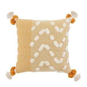 20" X 20" Yellow And Cream 100% Cotton Geometric Zippered Pillow