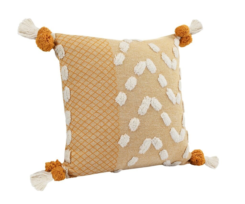 20″ X 20″ Yellow And Cream 100% Cotton Geometric Zippered Pillow