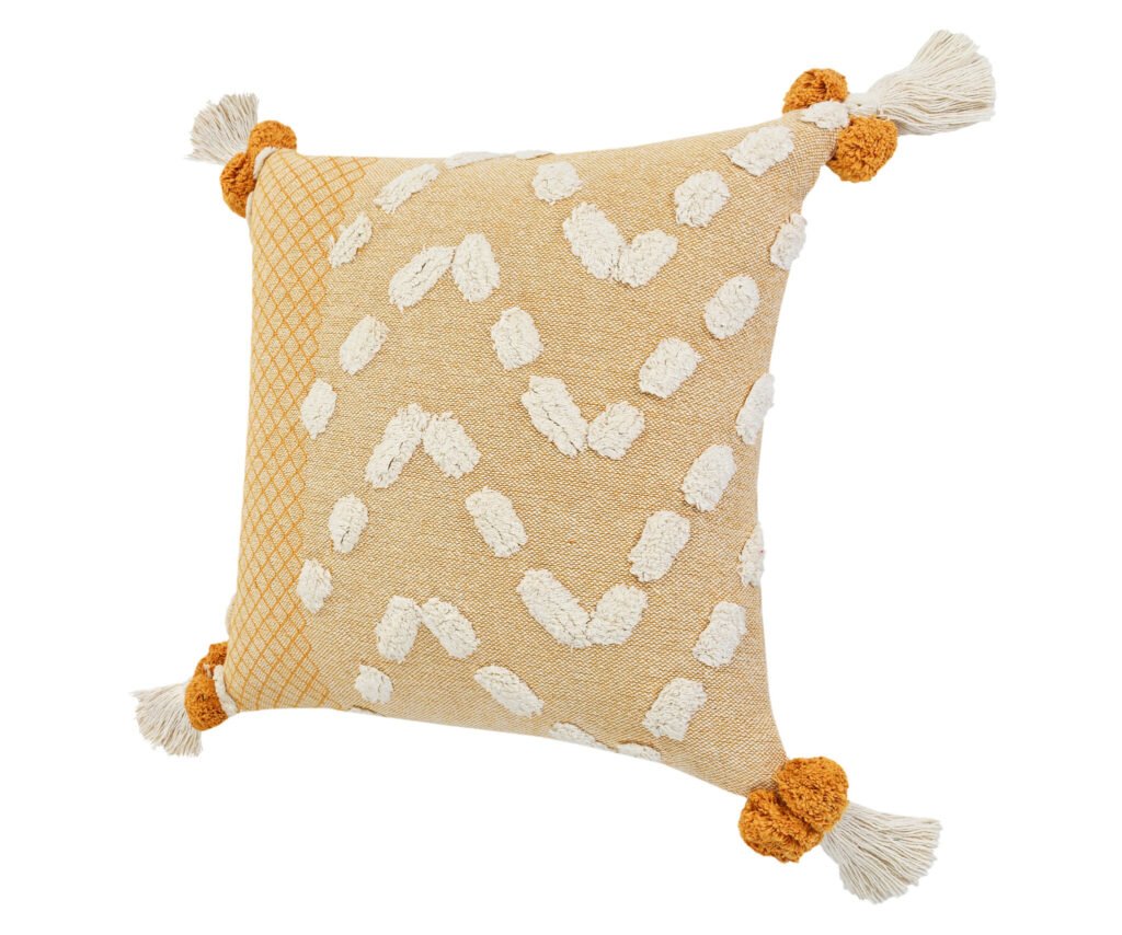 20″ X 20″ Yellow And Cream 100% Cotton Geometric Zippered Pillow
