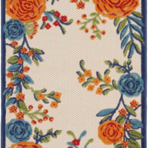 3' X 4' Blue and Orange Floral Power Loom Area Rug