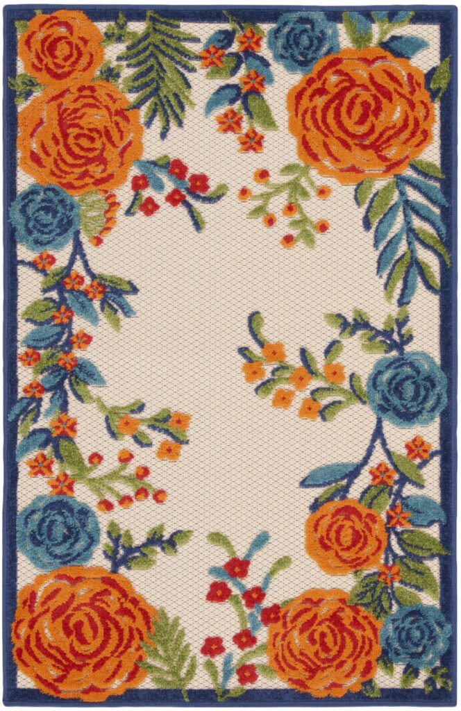 3′ X 4′ Blue and Orange Floral Power Loom Area Rug