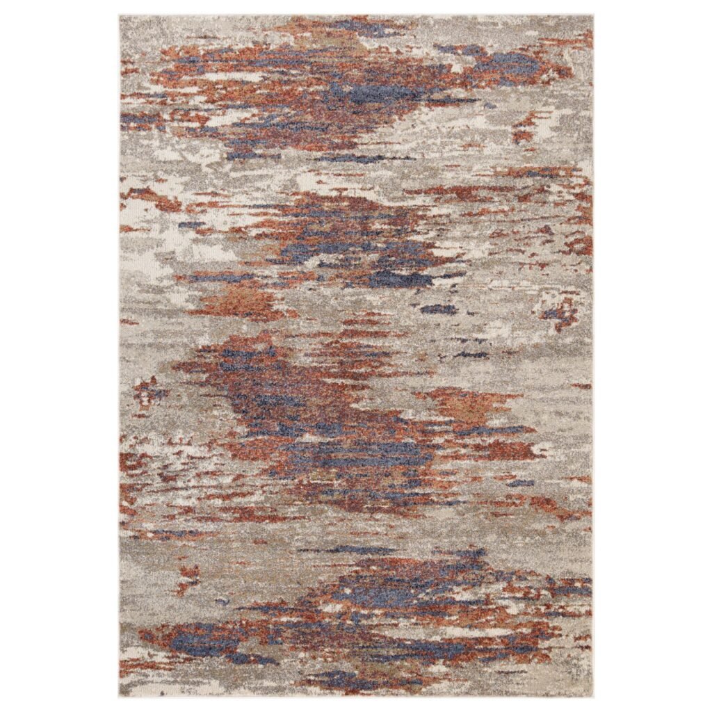 8′ X 10′ Beige Rust and Blue Abstract Power Loom Area Rug