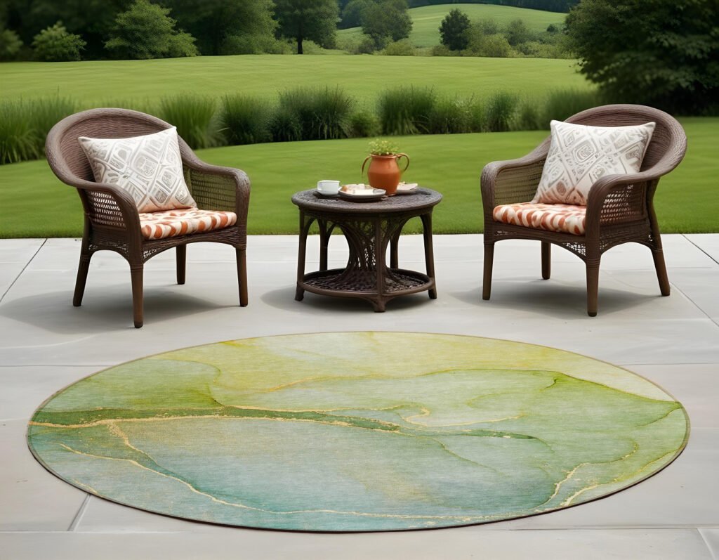 8′ Round Green Round Abstract Washable Non Skid Indoor Outdoor Area Rug