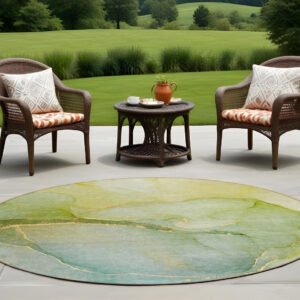 8' Round Green Round Abstract Washable Non Skid Indoor Outdoor Area Rug