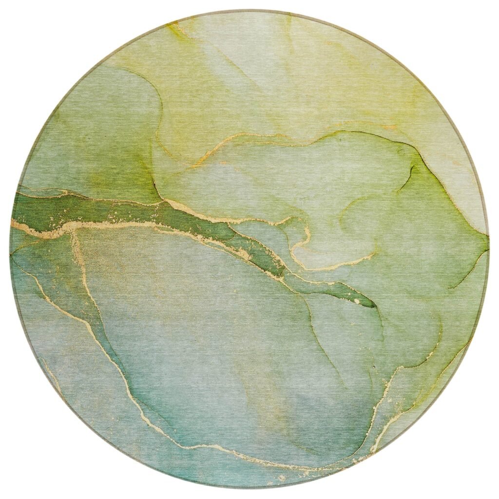 8′ Round Green Round Abstract Washable Non Skid Indoor Outdoor Area Rug