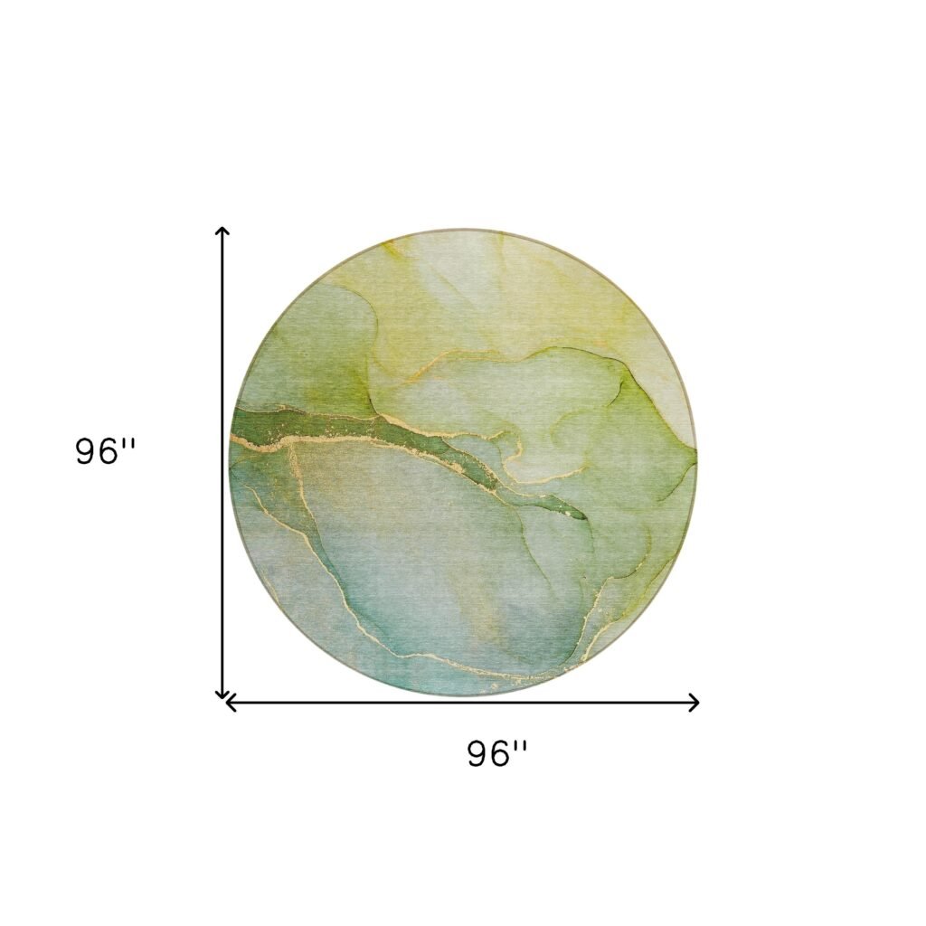 8′ Round Green Round Abstract Washable Non Skid Indoor Outdoor Area Rug