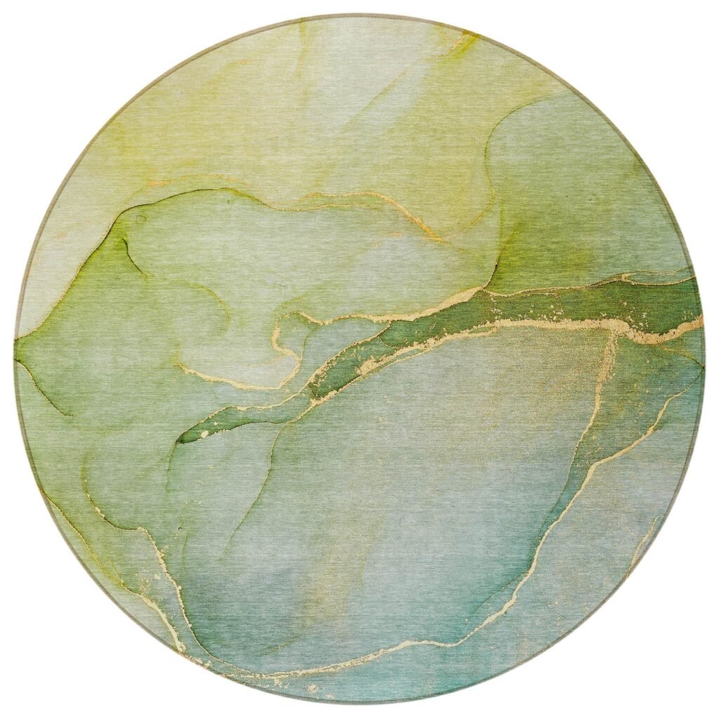 8′ Round Green Round Abstract Washable Non Skid Indoor Outdoor Area Rug