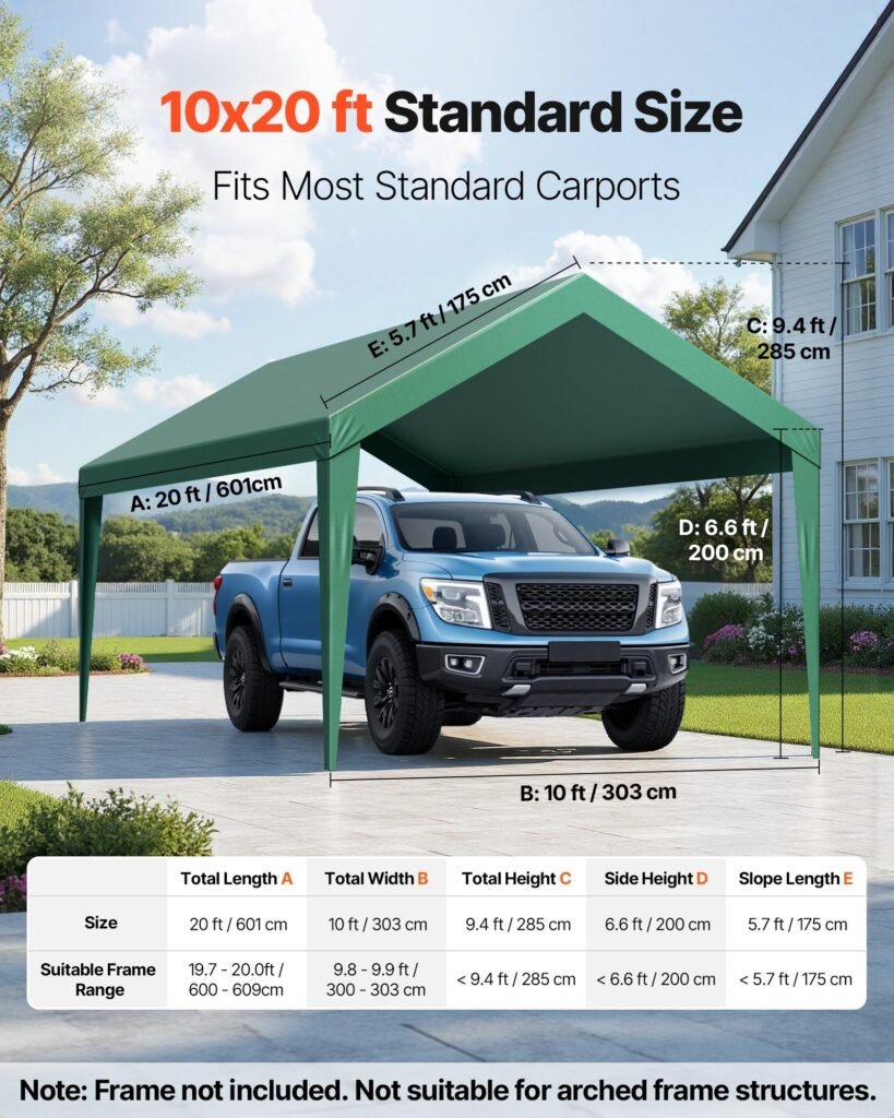 Carport Replacement Canopy, 10 x 20 ft Potable Garage Tent Top Tarp, UV-Resistant & Waterproof Car Shelter Tarp, Heavy Duty Car Port Cover with Ball Buggees, Dark Green, Frame Not Included
