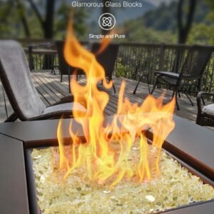 Fire Glass, 10 LBS / 4.5 KG High-Temperature Resistant Fireplace Rocks, 1/2-Inch / 12.7 mm Reflective & Smokeless Firepit Glass Rock, High Luster Stone Landscaping for Fire Pit Table, Gold