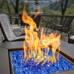 Fire Glass, 35LBS / 15.88KG High-Temperature Resistant Fireplace Rocks, 1/2-Inch / 12.7mm Reflective & Smokeless Firepit Glass Rock, High Luster Stone Landscaping for Fire Pit Table, Cobalt Blue