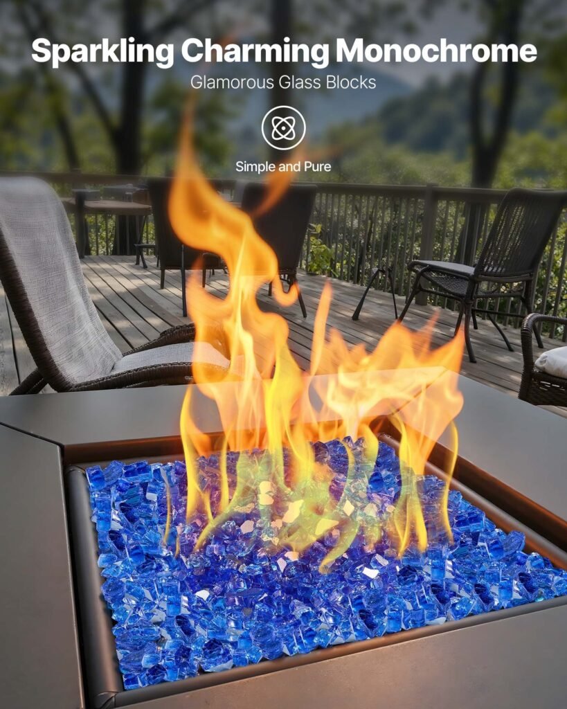 Fire Glass, 35LBS / 15.88KG High-Temperature Resistant Fireplace Rocks, 1/2-Inch / 12.7mm Reflective & Smokeless Firepit Glass Rock, High Luster Stone Landscaping for Fire Pit Table, Cobalt Blue