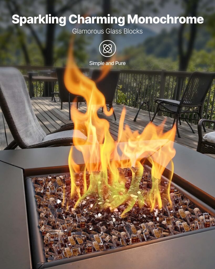 Fire Glass, 10 LBS / 4.5 KG High-Temperature Resistant Fireplace Rocks, 1/2-Inch / 12.7 mm Reflective & Smokeless Firepit Glass Rock, High Luster Stone Landscaping for Fire Pit Table, Copper